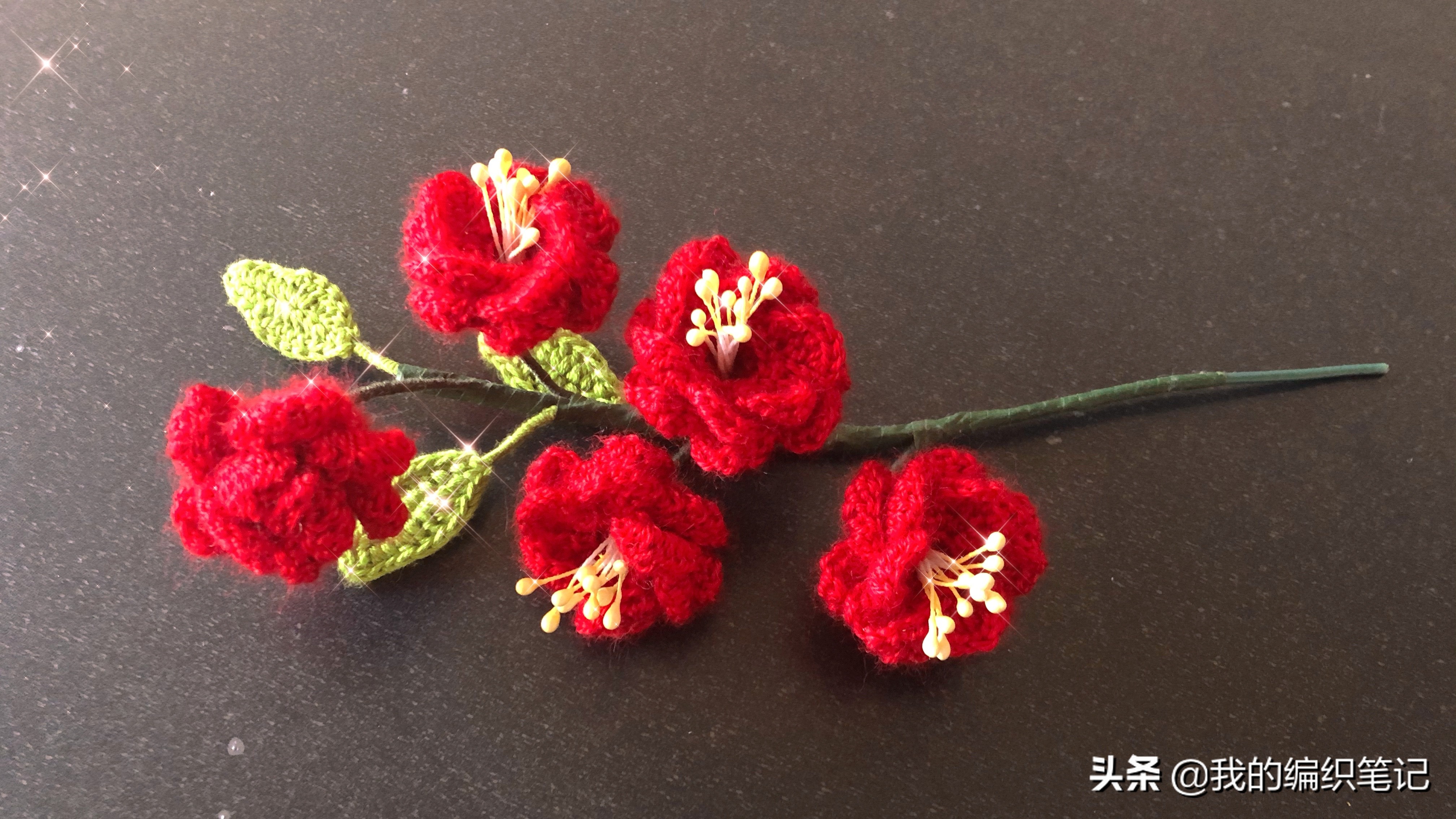 毛线钩针编织(梅花)花束(文字)教程,手工dly作品制作方法