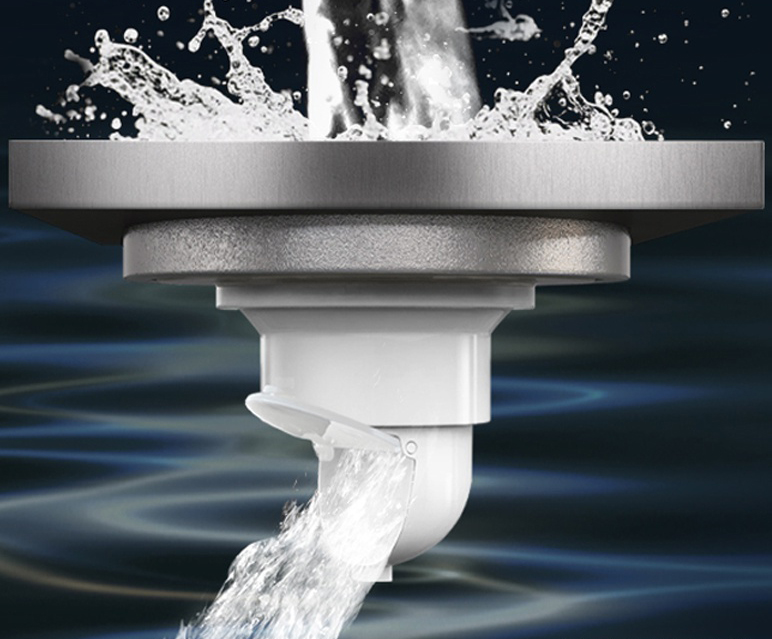 重力翻版的地漏你可以理解成机械弹簧或磁吸的地漏,也就是只要有来它