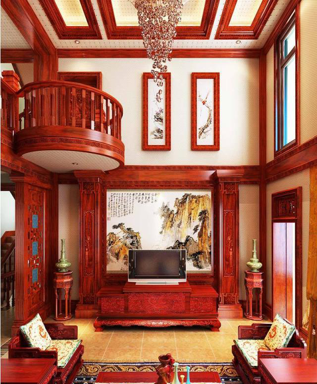 建造在农村里的别墅，配上中式装修，满屋的红木飘香，惊艳了我