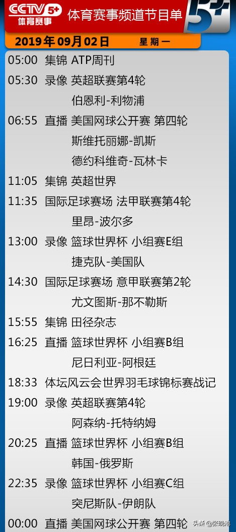 2019篮球世界杯节目表(今日央视节目单 CCTV5直播中国男篮VS波兰 5 美网 2场男篮世界杯)