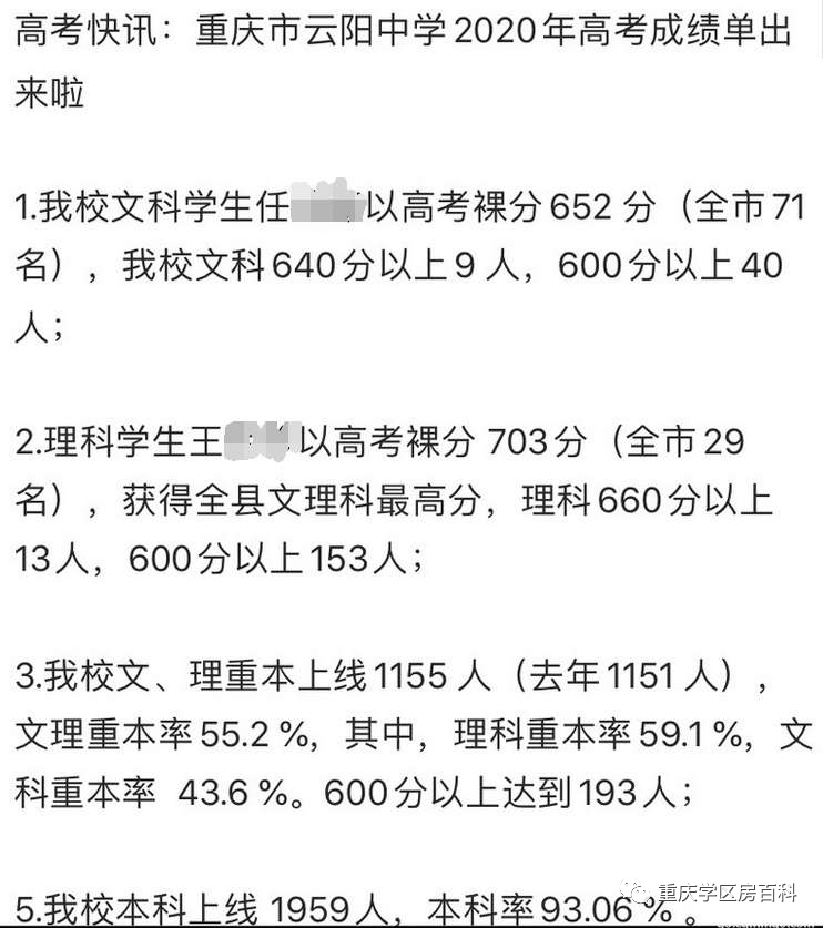 重庆主城区外部分中学高考喜报