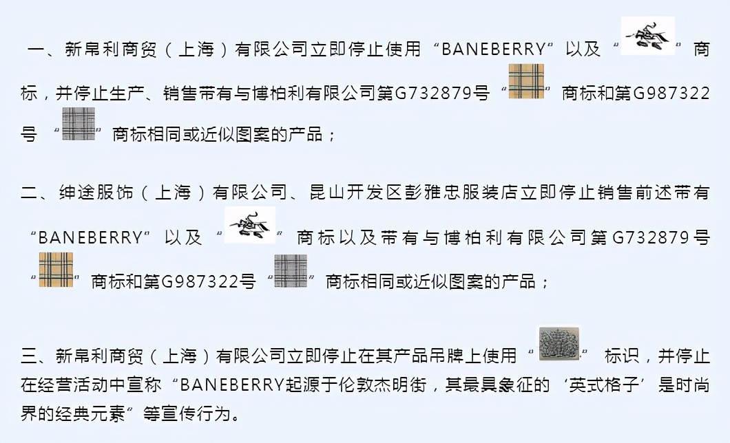 BURBERRY告BANEBERRY商标侵权
