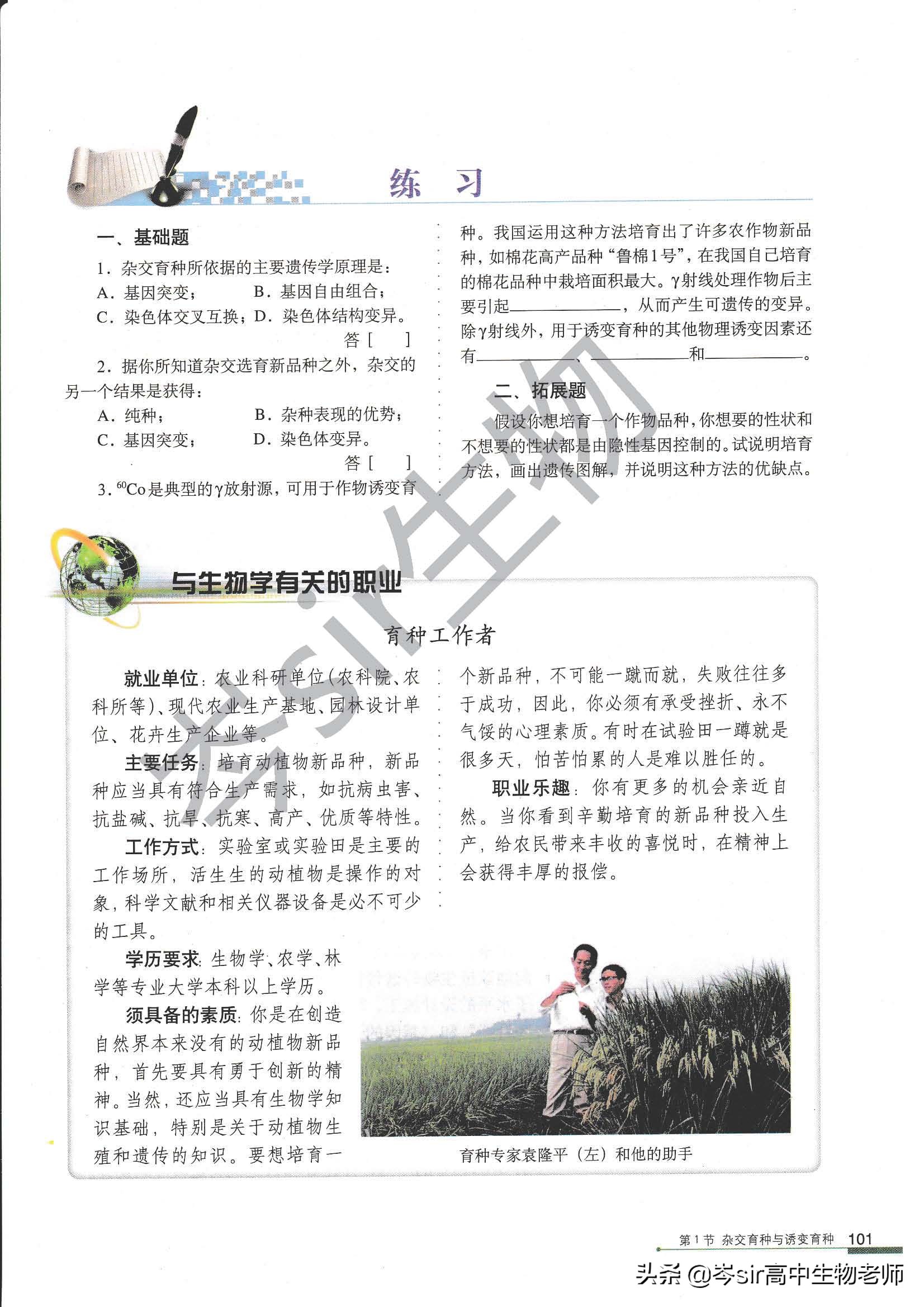 雜交育種與誘變育種,雜交育種與誘變育種教案