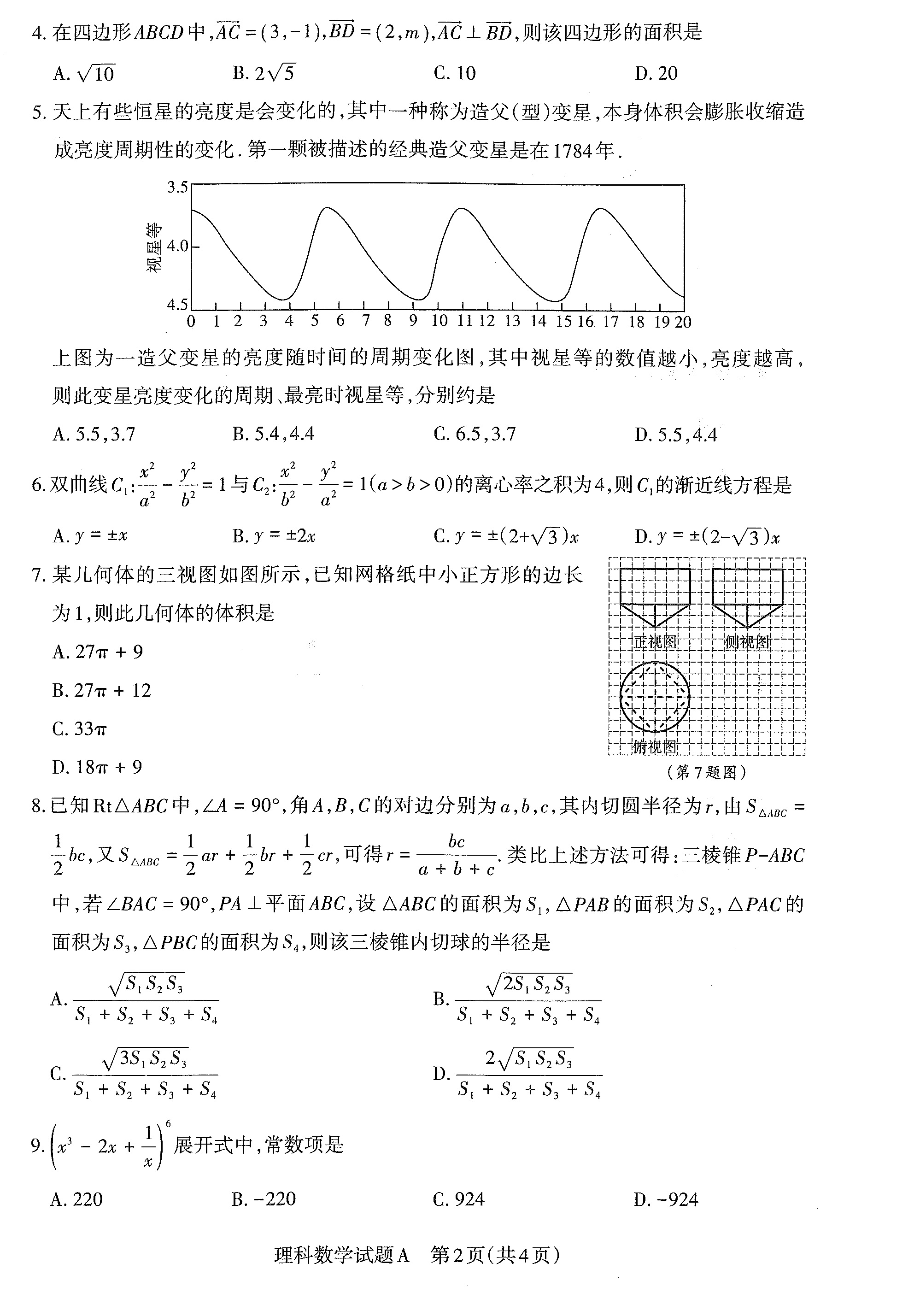 2020年山西省高考适应性测试理科数学试卷以及答案解析