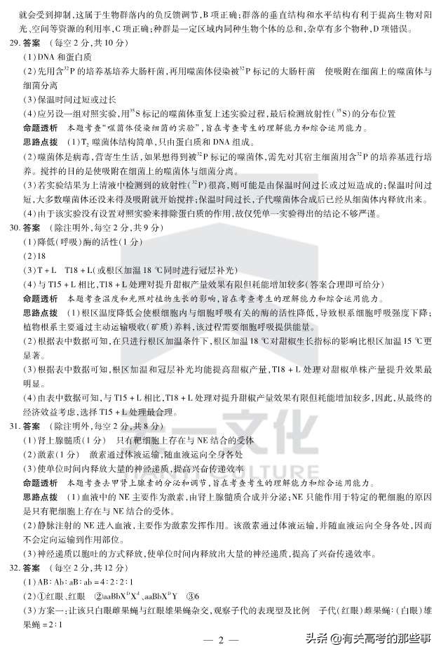 2019河南天一大联考（六联）理科综合试题及详细答案