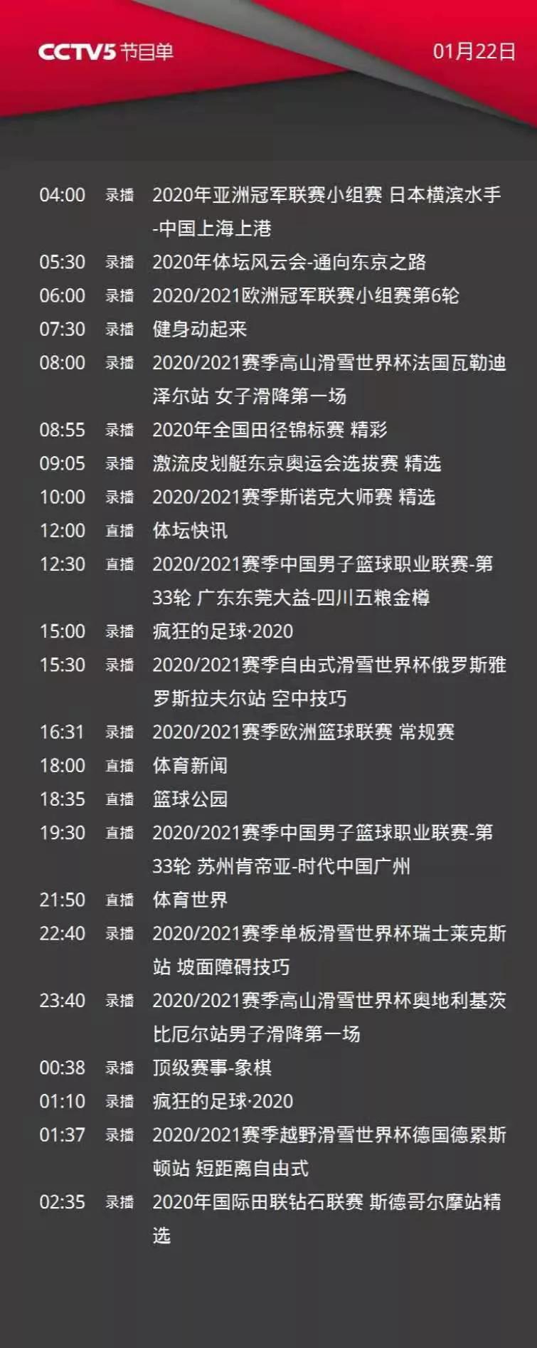 广东体育频道CBA节目表(央视体育今日节目单: CBA(12:30广东、20点福建))