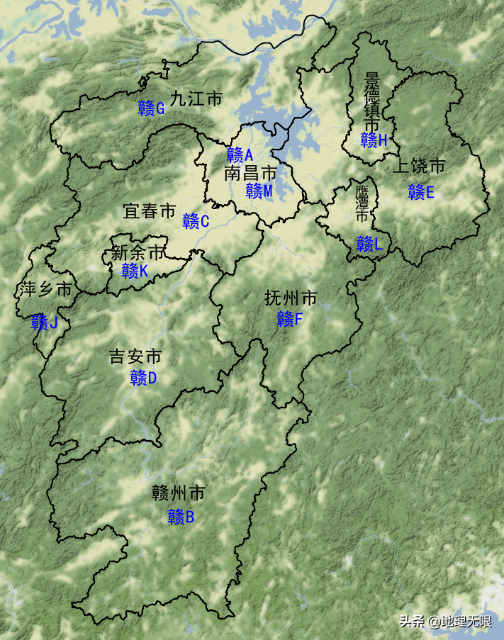 江西省车牌号首字母分布地图