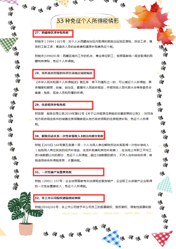 定了！这33种情况通通免征个人所得税！附个税税率表