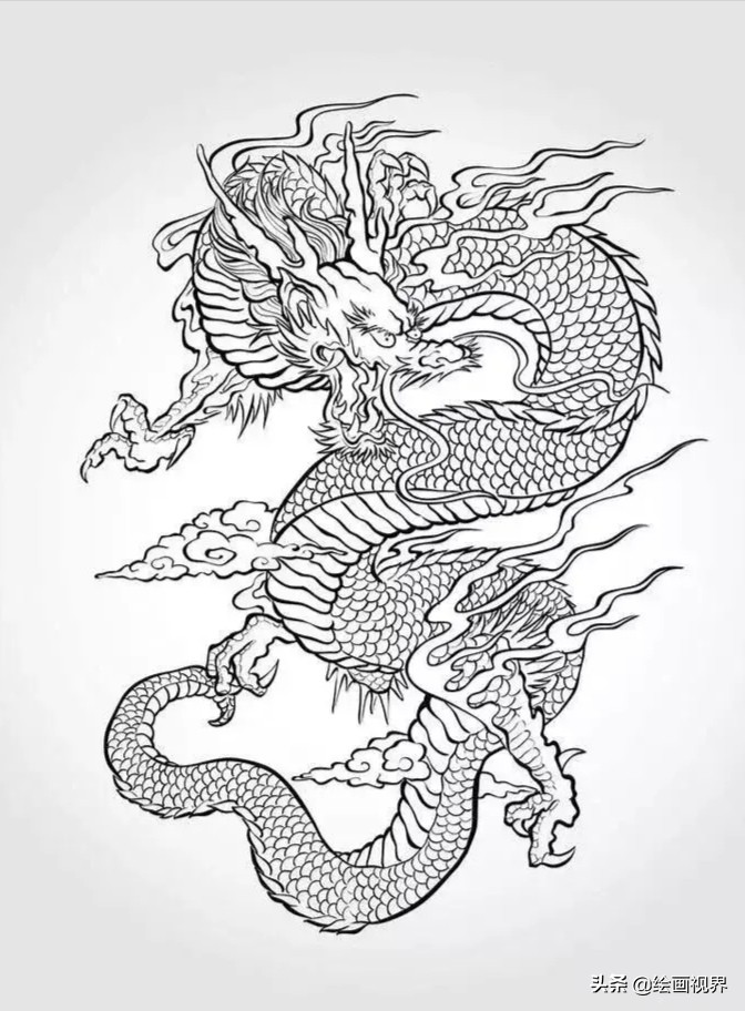 龙纹线稿示范教你画,0基础快来临摹学习)