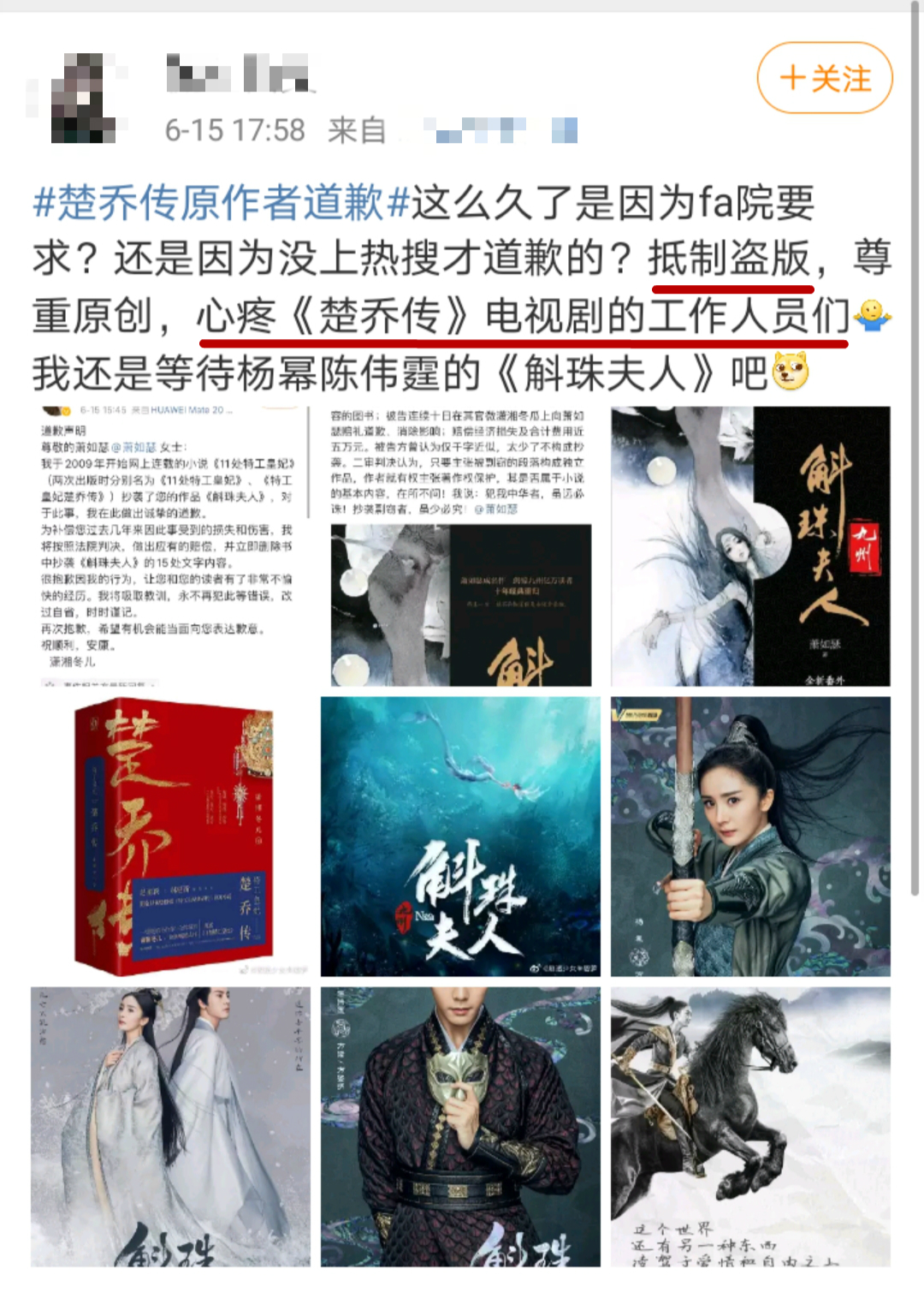 赵丽颖心血变杨幂新剧盗版？楚乔传作者侵权成立，为抄袭公开道歉