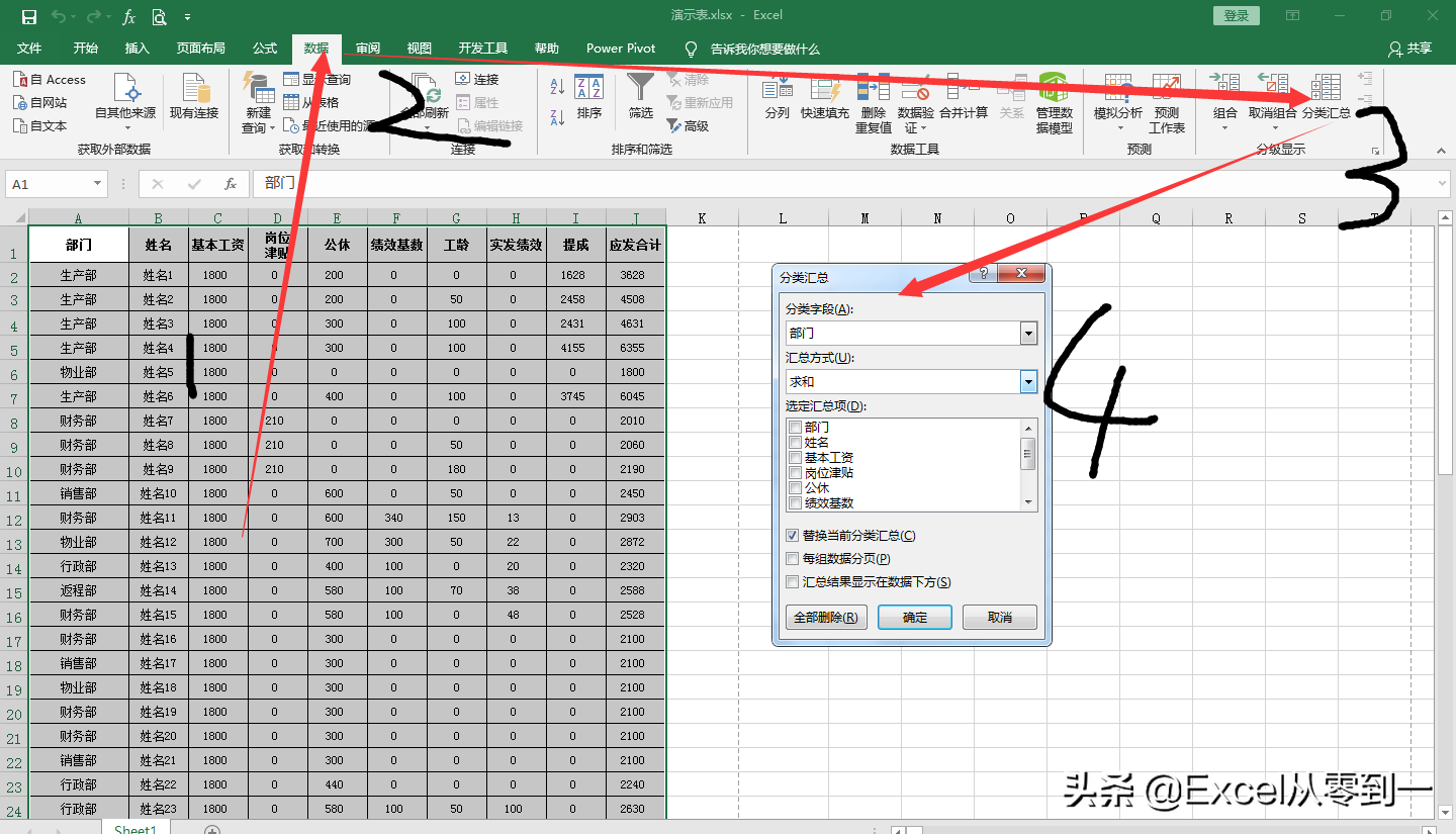 分类汇总(3步搞定Excel表格中的分类别汇总数据，简单到没朋友)