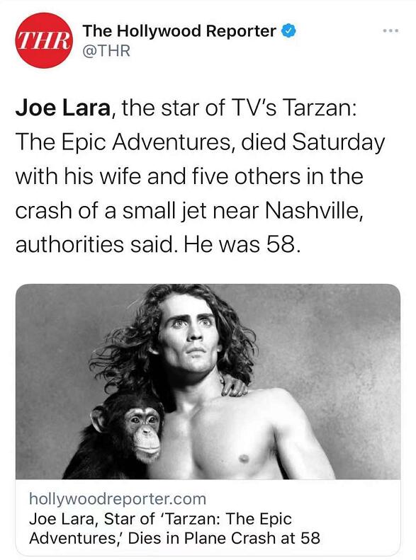《泰山》男主乔劳拉去世，与大8岁妻子坠机湖中，14年拍多部经典