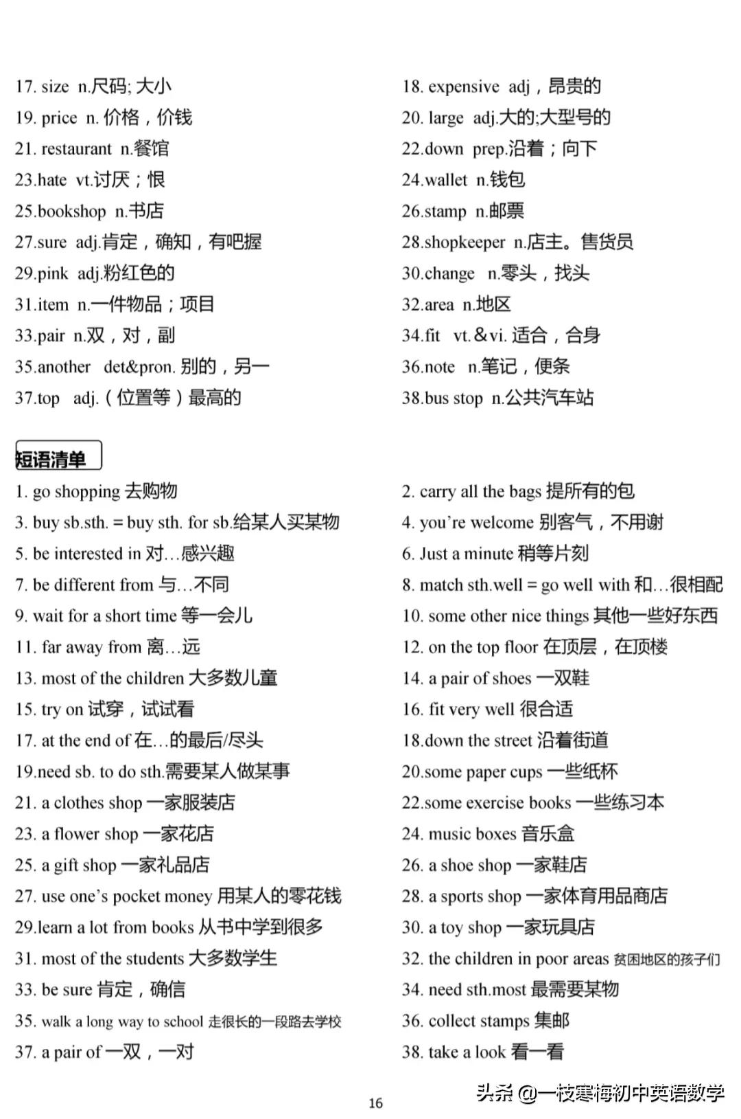 译林版 七年级英语（上册）重点单词、短语、句型默写及背诵手册