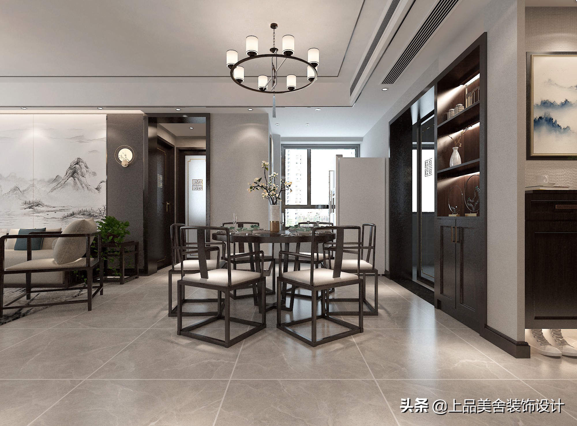 126㎡三房装中式，黑胡桃显中式清雅之美，仅玄关鞋柜就超实用