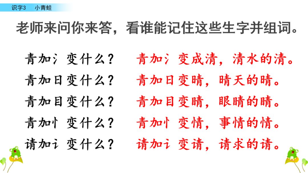 小学语文一年级下册 识字3《小青蛙》课文学案课件、同步练习答案