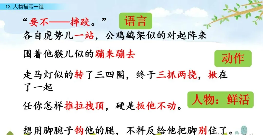 部编五年级语文下册第13课《人物描写一组》》知识点及课堂测试题