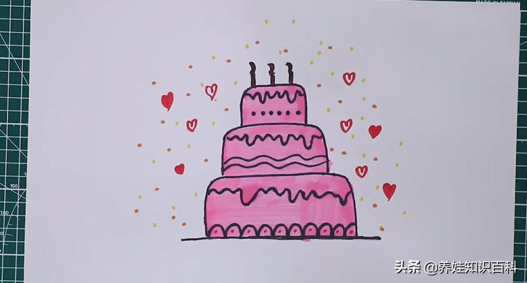 简笔画:漂亮的三层生日蛋糕画法