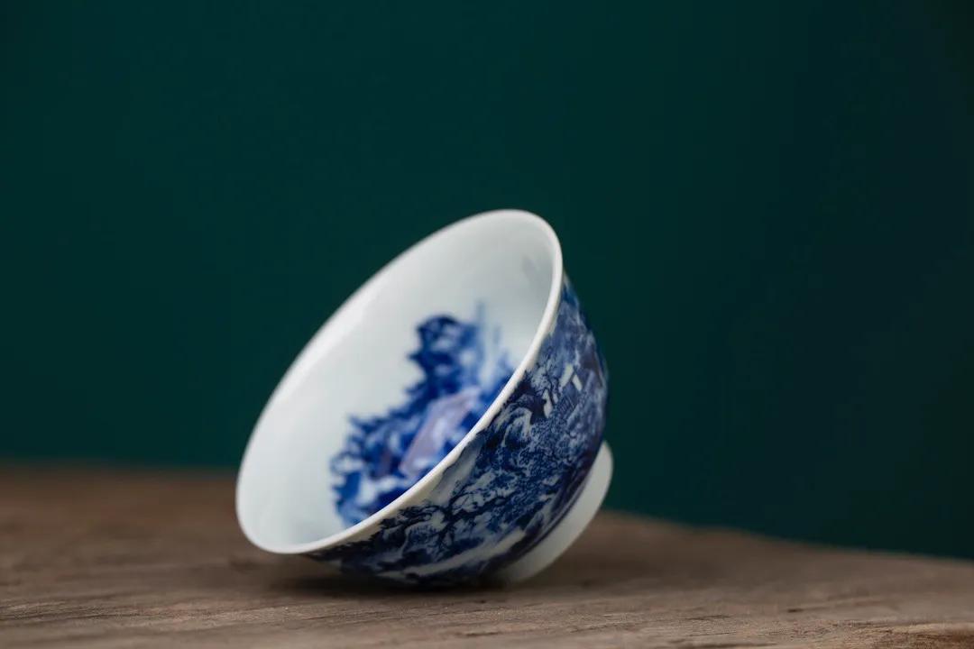 仿古双圈款柴窑重工内外绘山水主人杯 景德镇陶瓷瓷器茶具茶杯