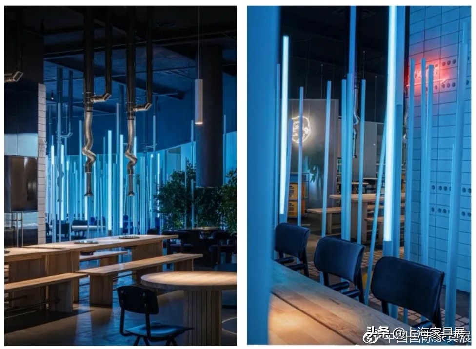 415㎡工业风韩式餐厅，这艺术灯光真是绝了