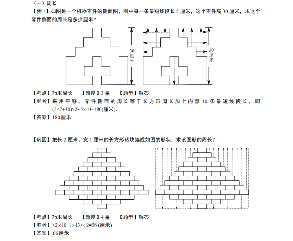 小升初几何考点：不规则图形的周长和面积，3-6年级必考，含答案