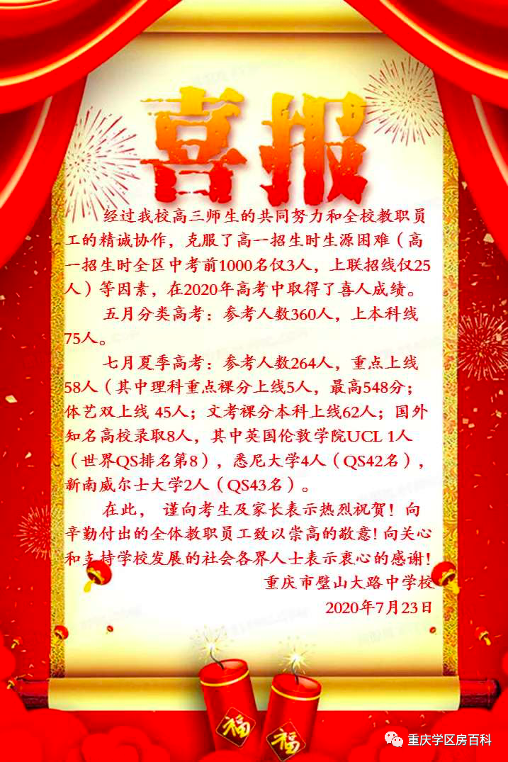 重庆主城区外部分中学高考喜报