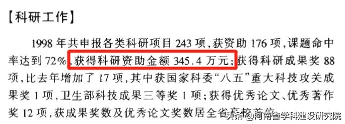 河南省高校98年科研经费回望