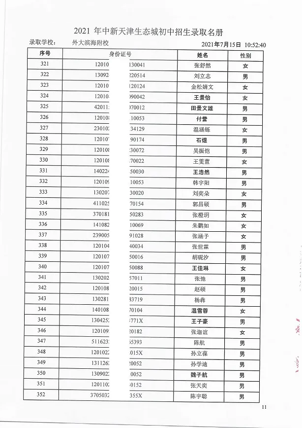 2021年天津“生态城”4所学校7年级录取名单公布！有你的名字吗？