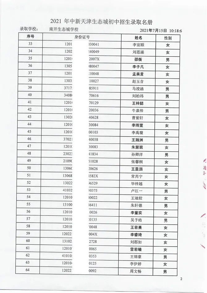 2021年天津“生态城”4所学校7年级录取名单公布！有你的名字吗？