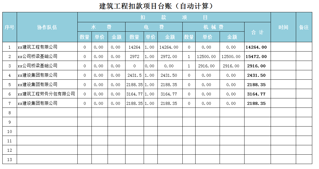 建筑行业会计常见的20套做账表格