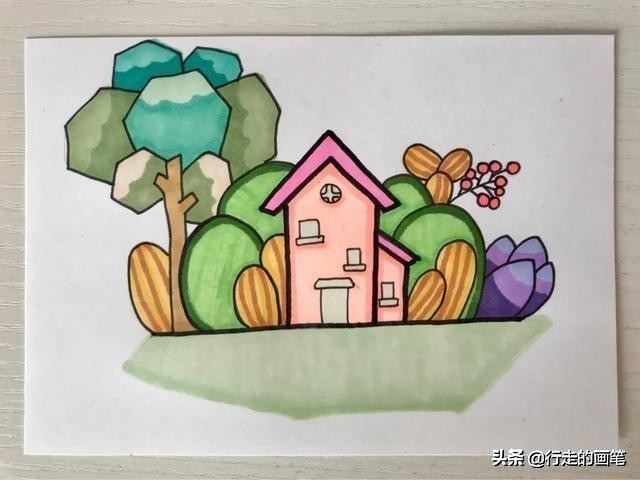 儿童画教程#暖暖的画～春天里的爱心小屋|原创绘画