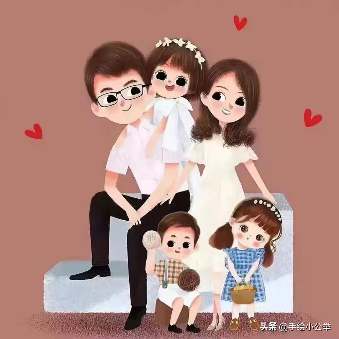 一家三口手绘图片(你们要的头像来喽) - 赤虎壹号