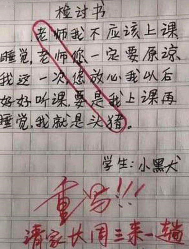 小学生被罚写“检讨书”，逐字逐句看似反省，却逃不过老师的法眼