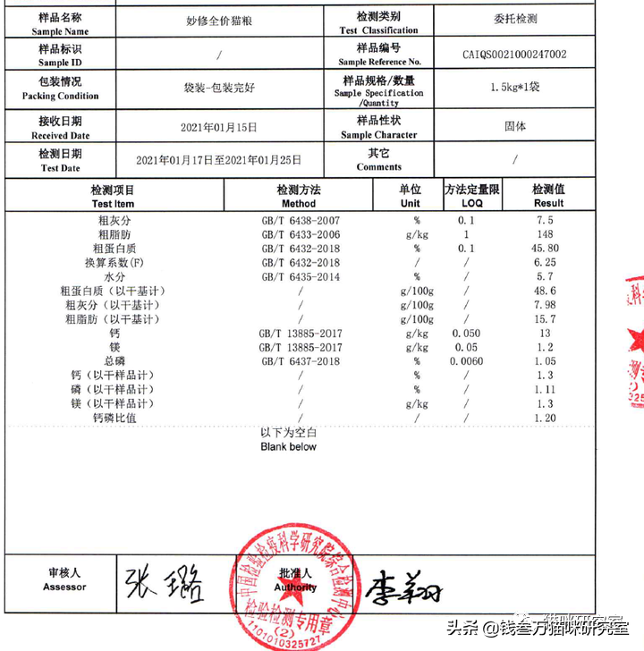 妙修猫粮分析，国产真低脂，碾压某些进口低脂粮