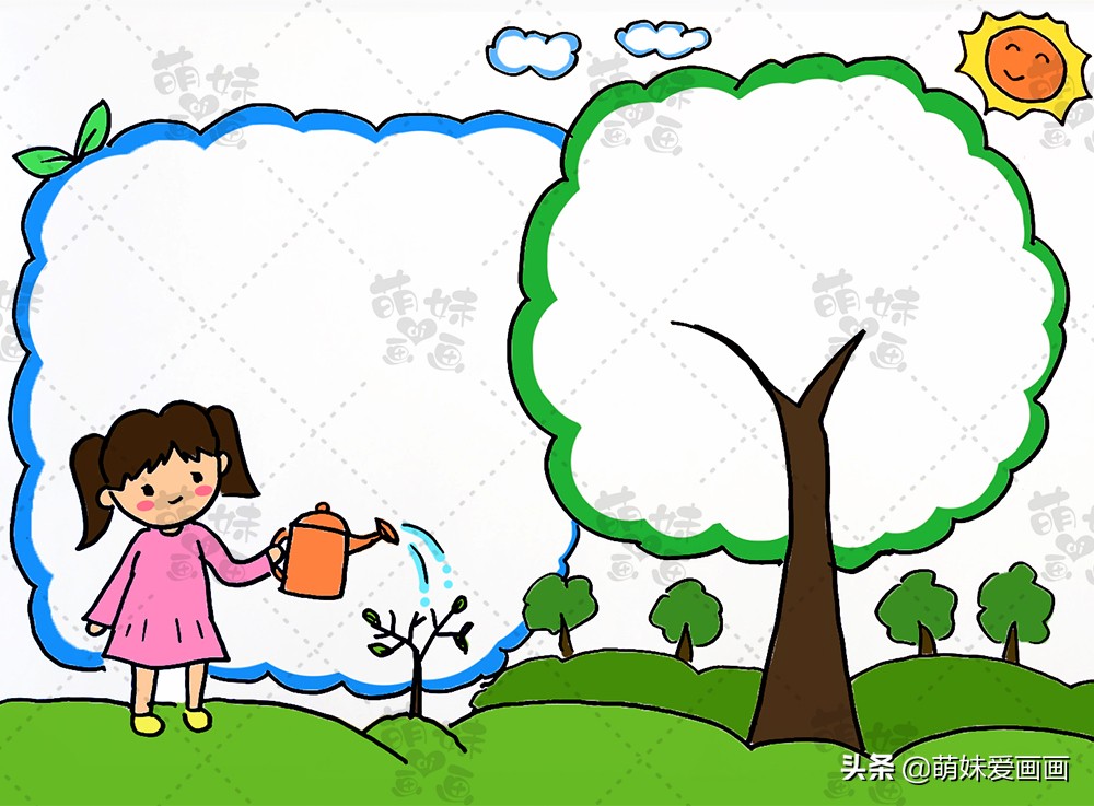 种植一片绿，共爱一个家，一起学画漂亮的植树节主题手抄报模板