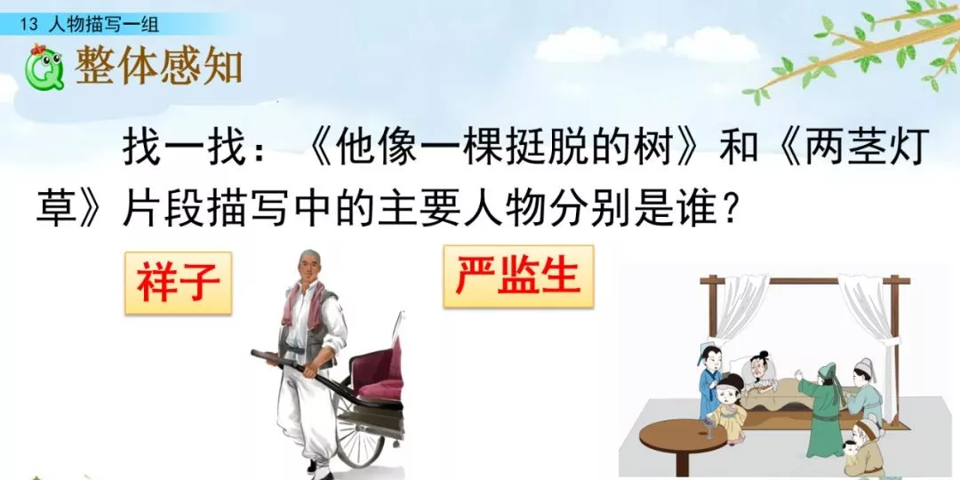 部编五年级语文下册第13课《人物描写一组》》知识点及课堂测试题