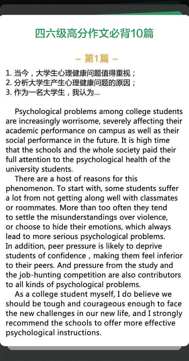 10篇英语四六级必备高分作文范文