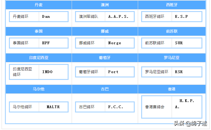 鸽子脚环上有世界杯啥意思(信鸽统一足环代码对照表（收藏）)