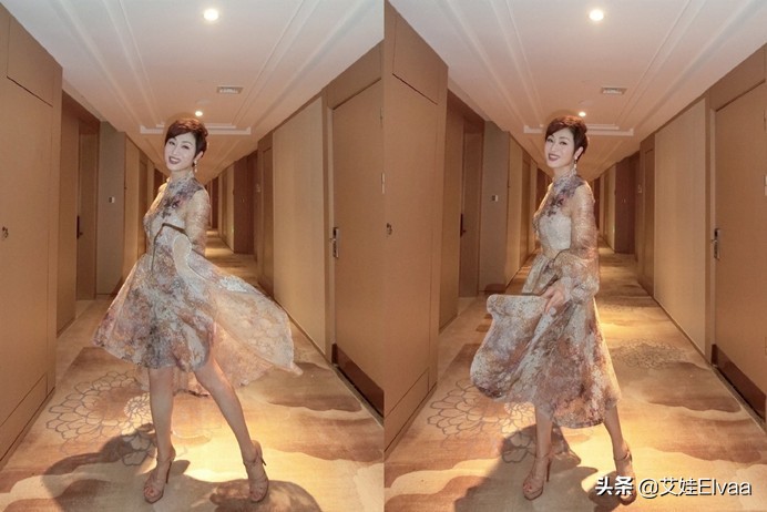 55岁陈法蓉久违露面，穿网纱裙酒店走廊上秀身材，这蜂腰同龄少见