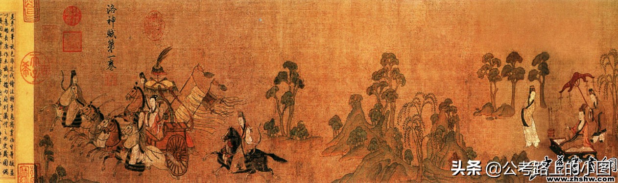 中国十大传世名画：《洛神赋图》《步辇图》《唐宫仕女图》《五牛图》《韩熙载夜宴图》《千里江山图》《清明上河图》《富春山居图》《汉宫春晓图》《百骏图》