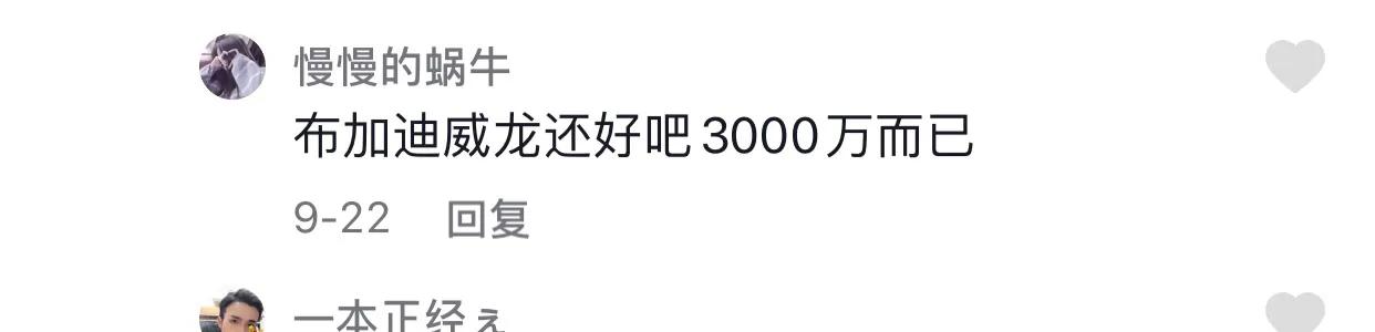 布加迪威龙还好吧，3000万而已