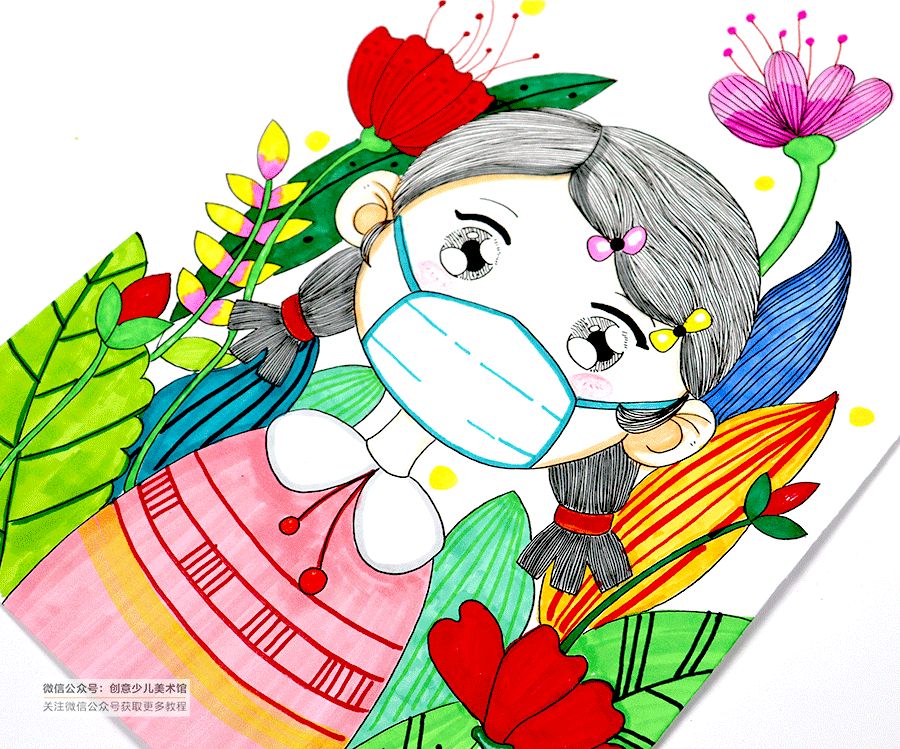 防治新型冠状病毒儿童画怎么画?
