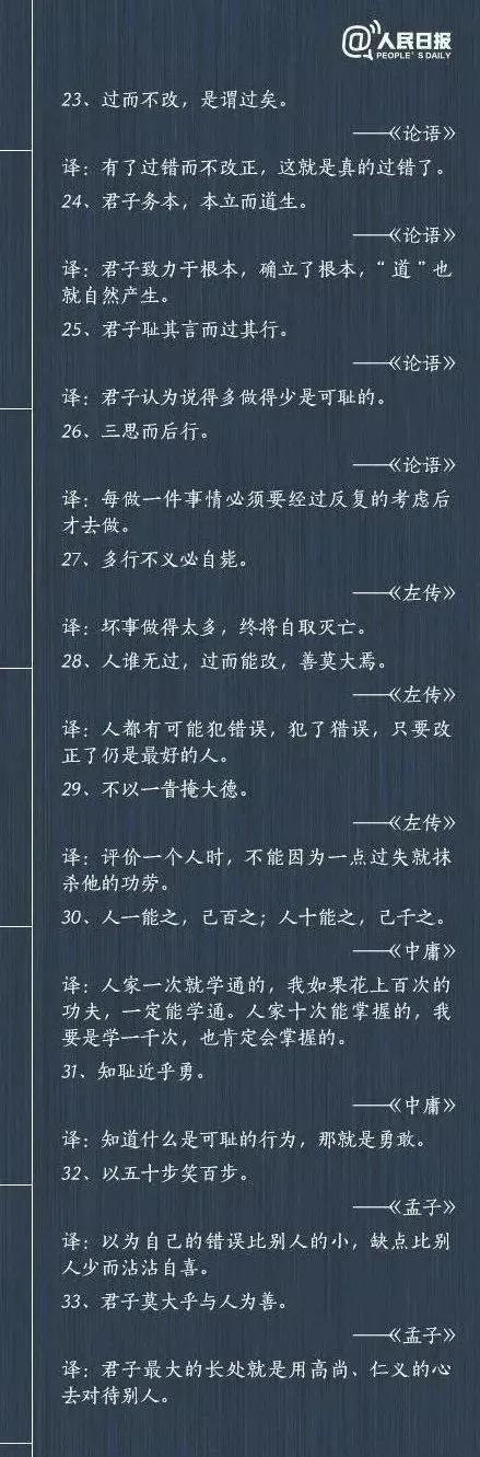 人民日报公布了中国古代励志名言100句及释义