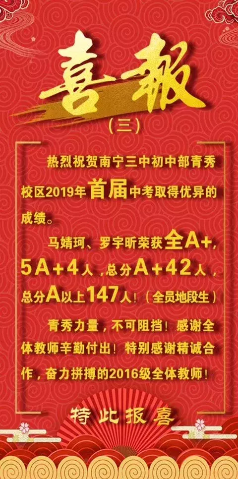 2019年南宁中考98人全A+,各初中名校发布喜报,你觉得哪家强?