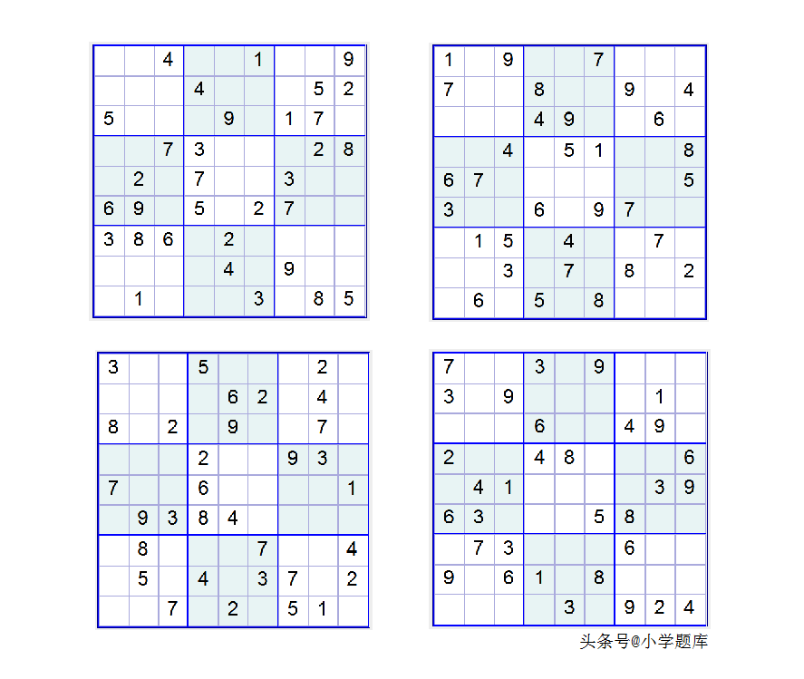 入门班数独7，九宫数独练习和方法（100道）