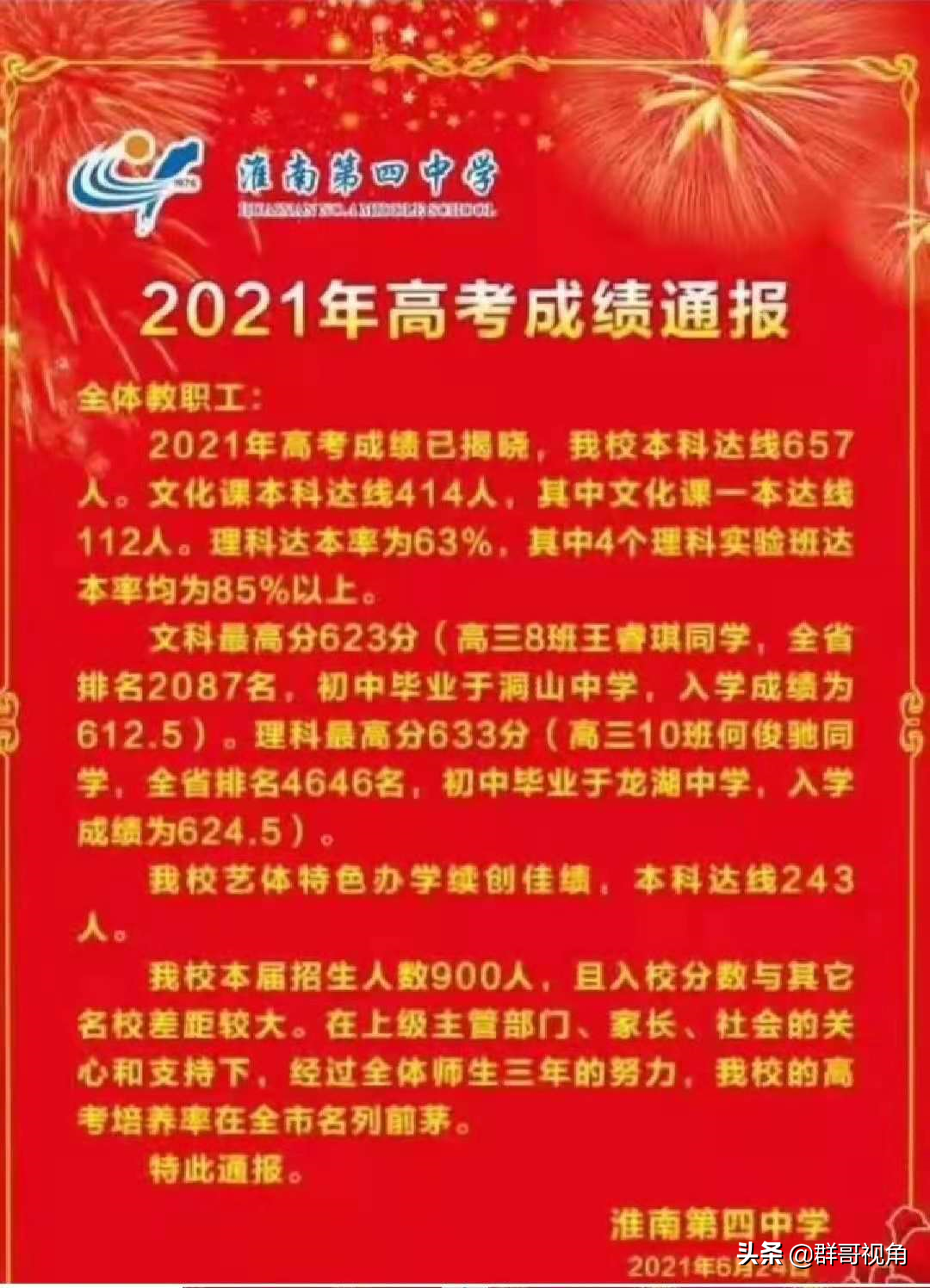 淮南市11所高中2021高考喜报
