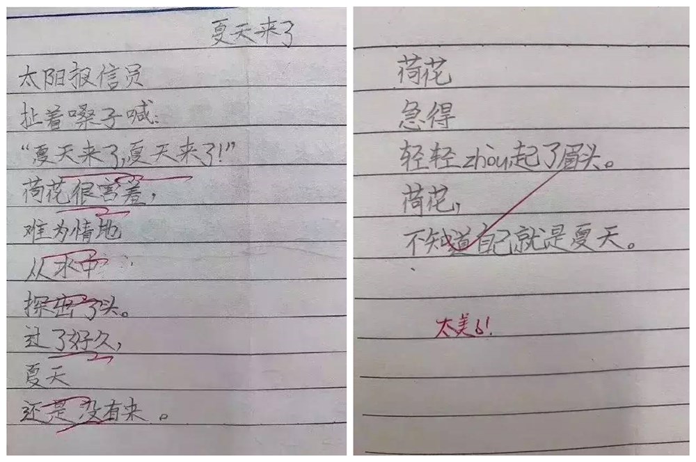 小学生用数字写打油诗，“5发4绝不3心2意”，老师：预谋已9