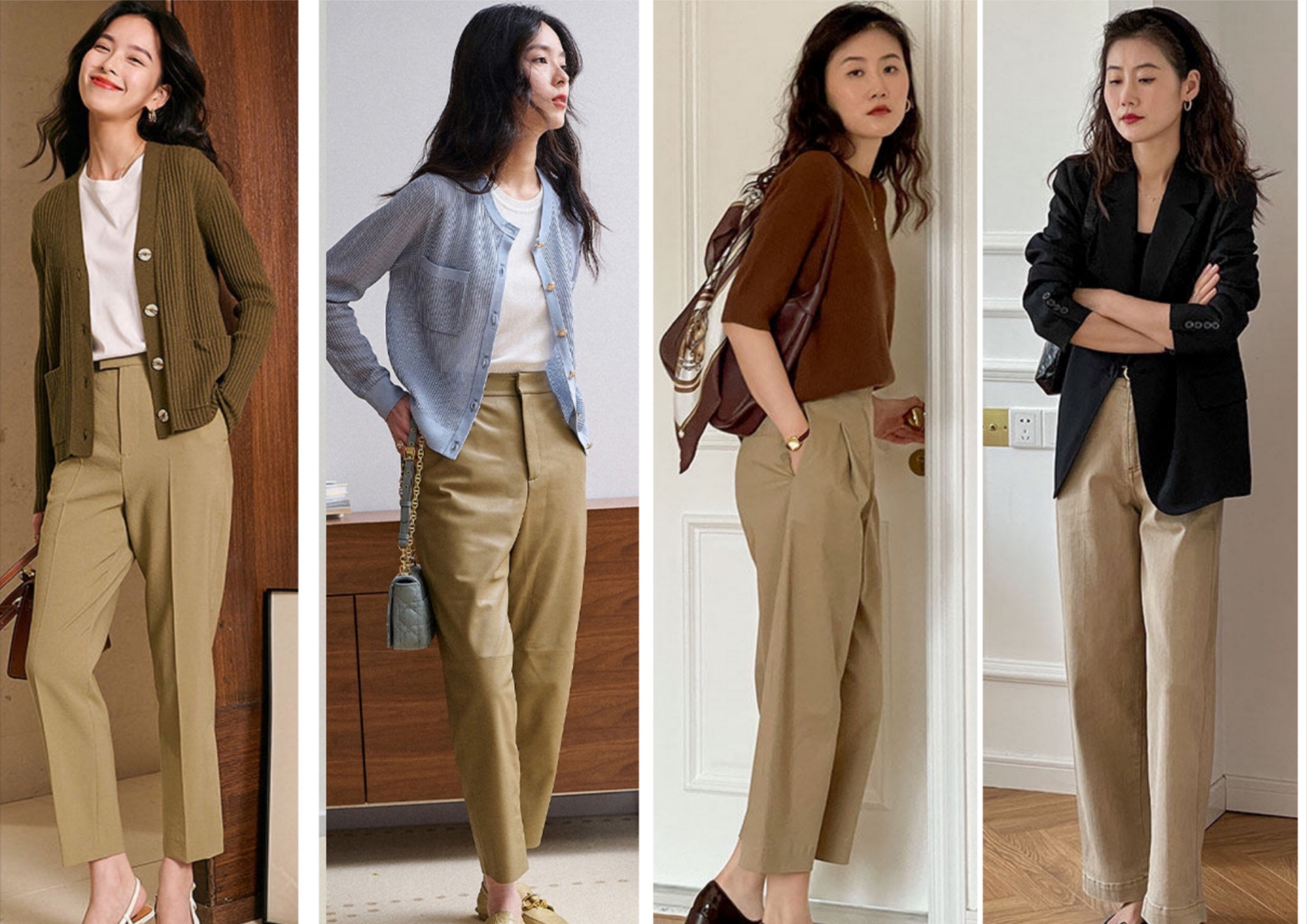 一条卡其色裤子就能提升时尚感,秋冬就该这么穿