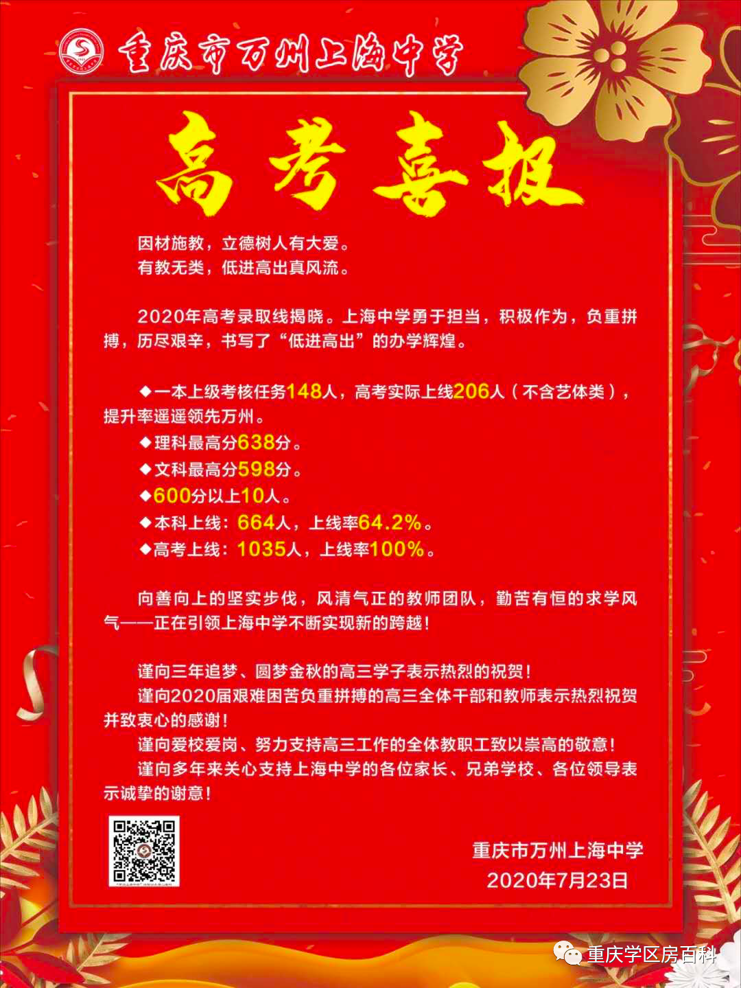 重庆主城区外部分中学高考喜报