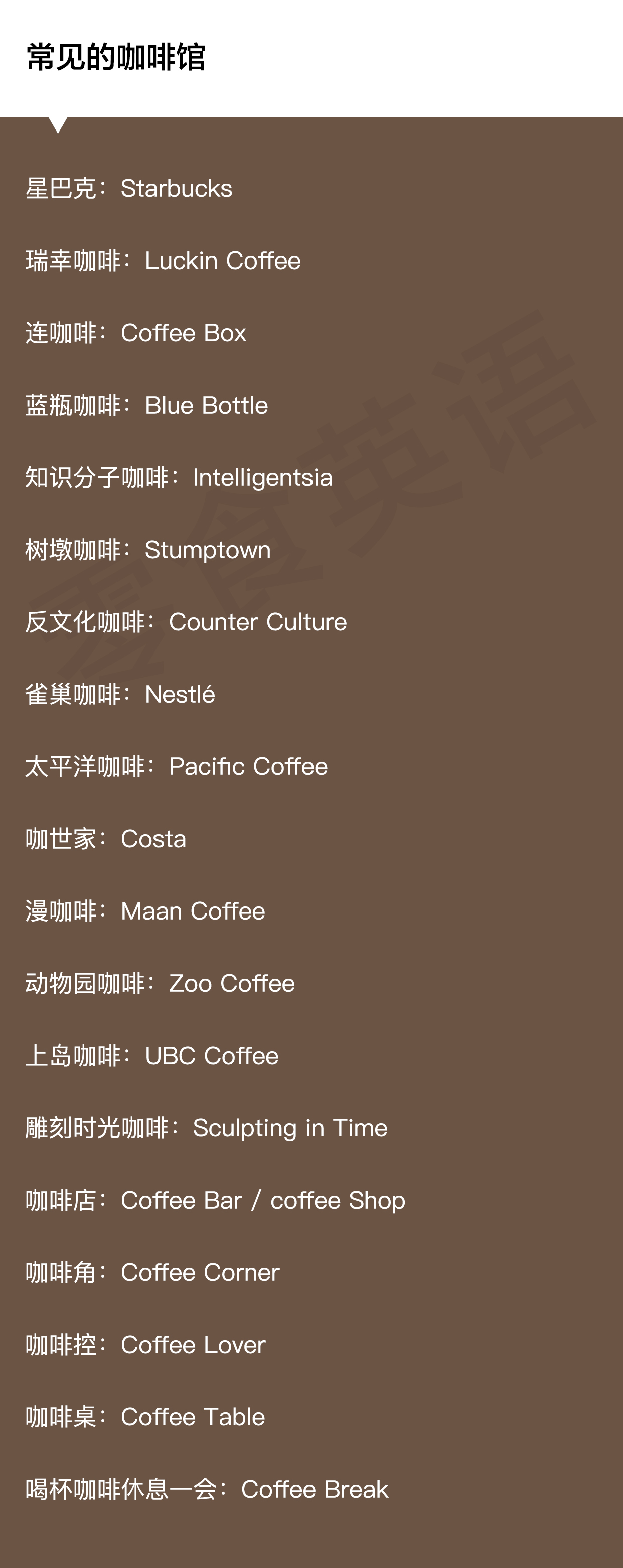 实用！超全咖啡专业术语中英文对照表
