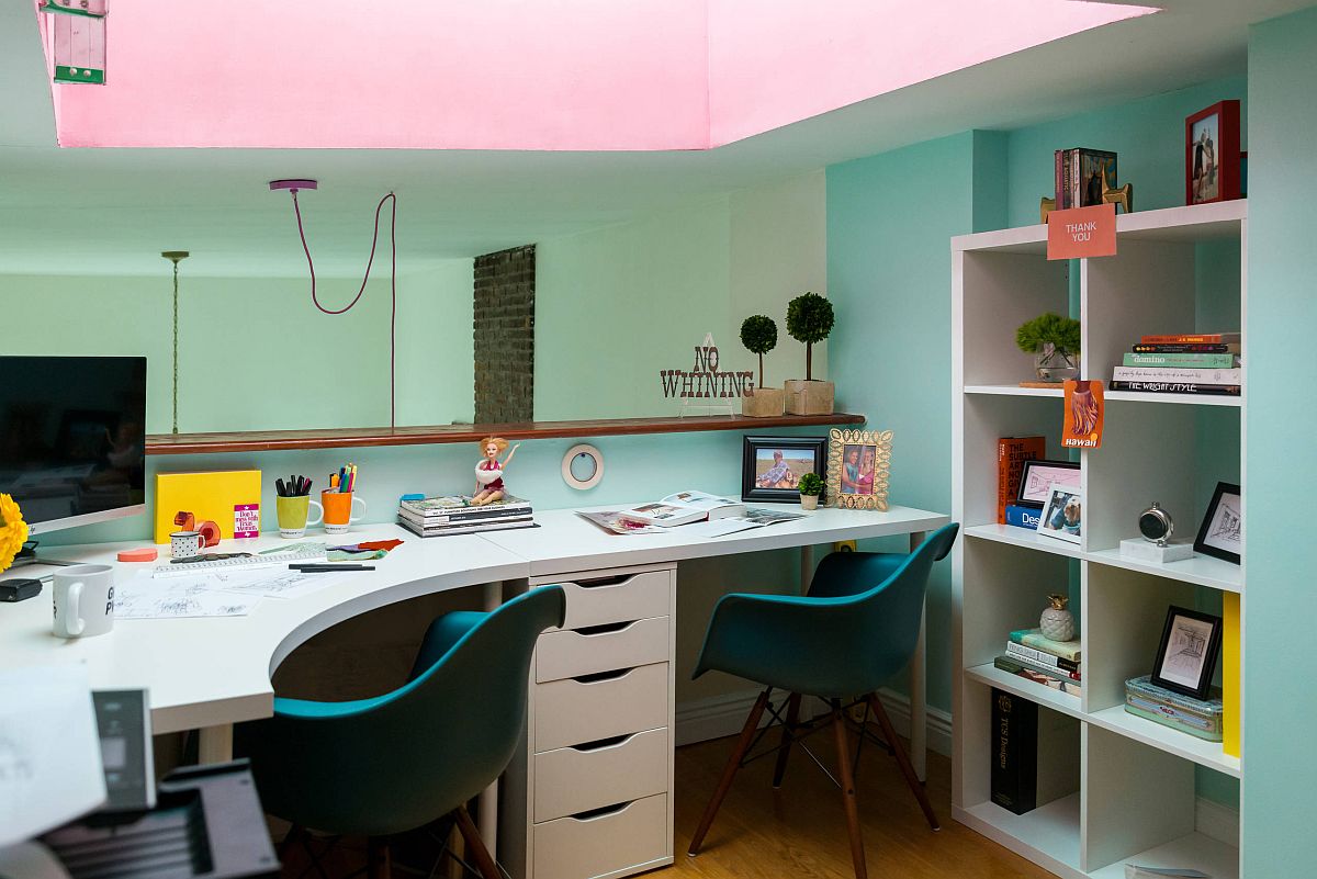 在家工作也不孤单，为两个人打造的巧妙的家庭办公室创意